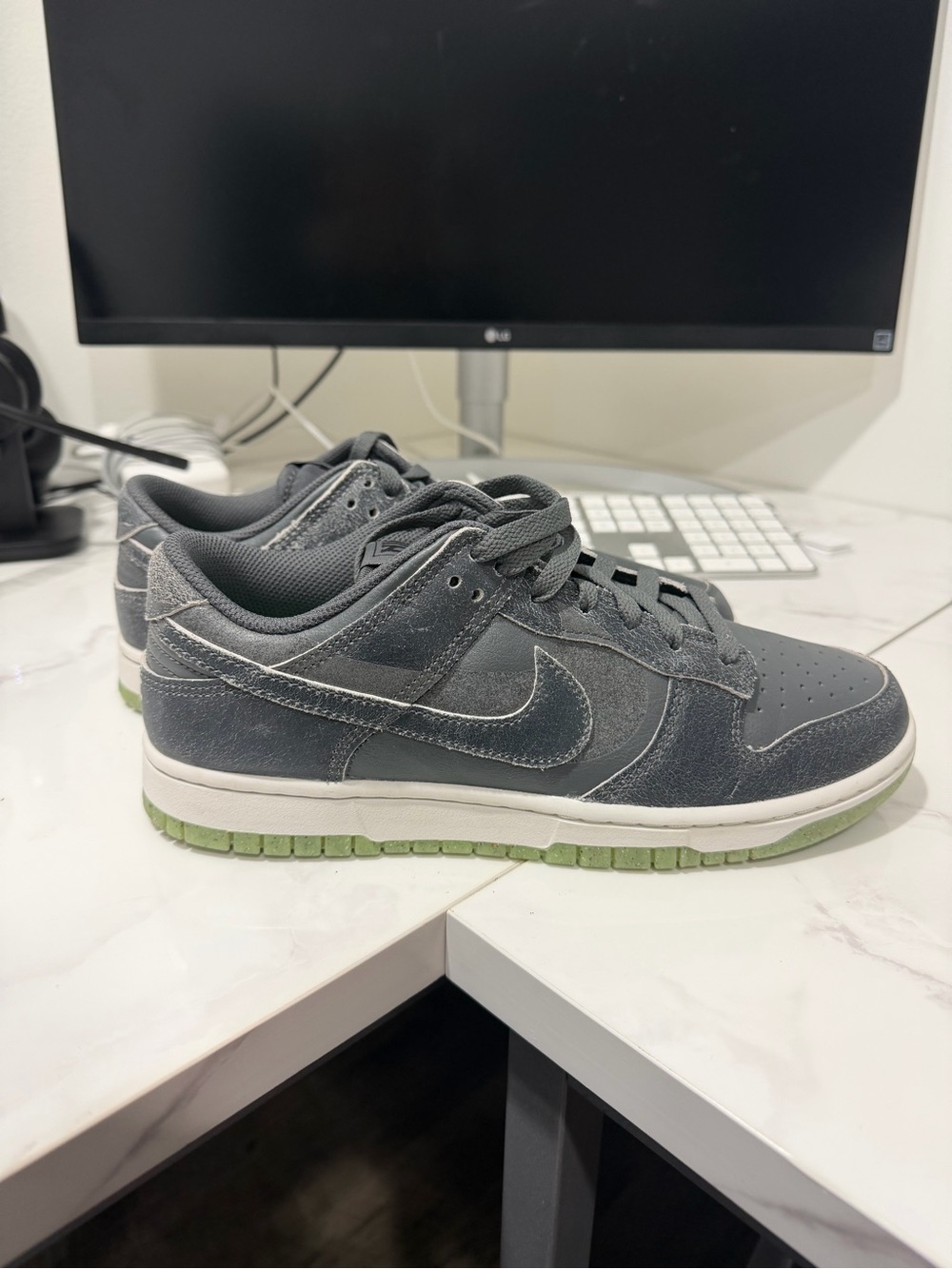 Nike Gray Suede Low-Top Sneakers with Green Outsole